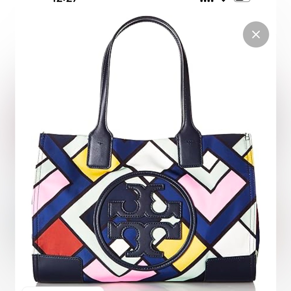 Tory Burch Blue and Pink Geometric Tote 
Perfection in midsize tote circa 2017